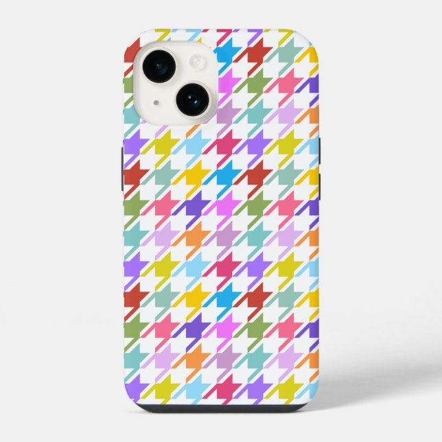 Houndstooth Multicolor+White Pattern Iphone Case (Back)