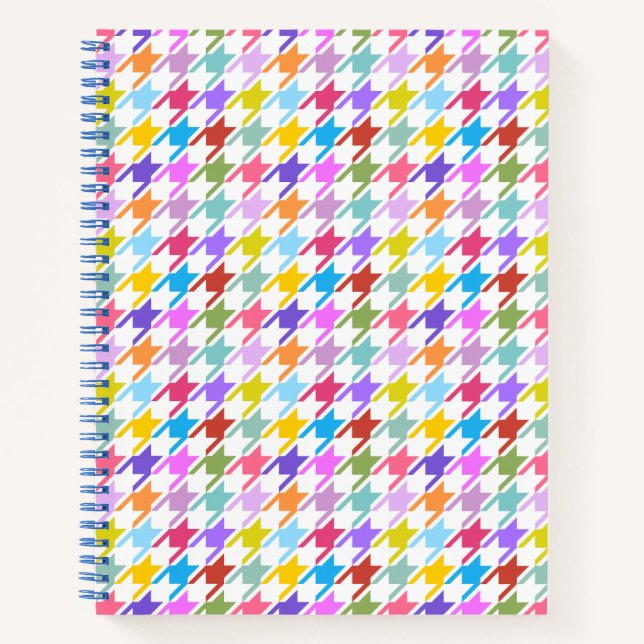 Houndstooth Multicolor+White Pattern Notebook (Front)