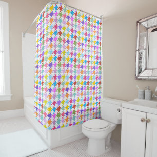 Houndstooth Multicolor+White Pattern Shower Curtain