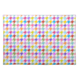 Houndstooth Multicolor+White Rpt Pattern Cloth Placemat