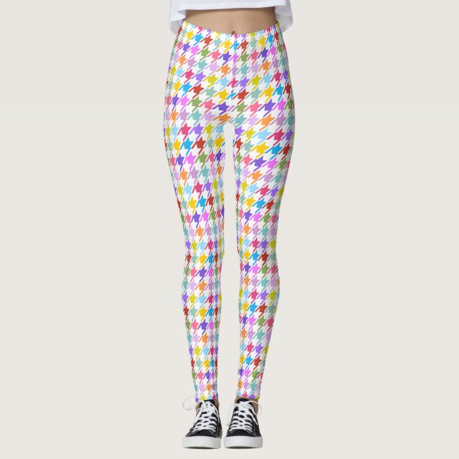 Houndstooth Multicolor+White Rpt Pattern Leggings (Front)
