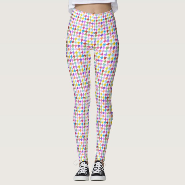 Houndstooth Multicolor+White Sml Pattern Leggings (Front)