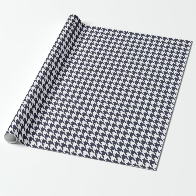 Houndstooth Navy Blue Wrapping Paper (Unrolled)