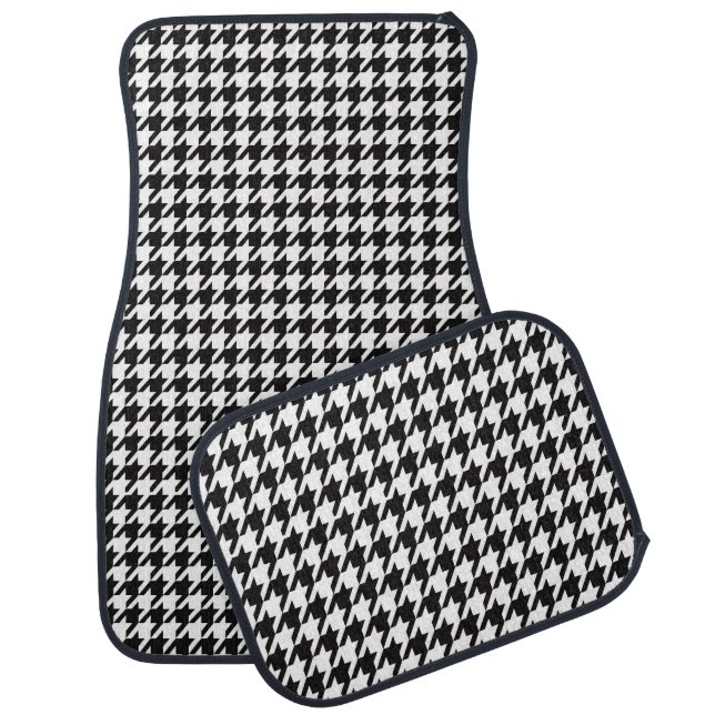 Houndstooth Pattern Black and White Car Floor Mat (Set)
