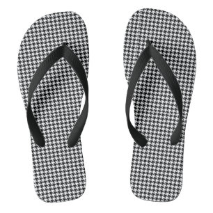 houndstooth pattern black and white flip flops