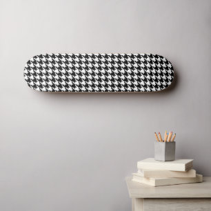 houndstooth pattern black and white skateboard