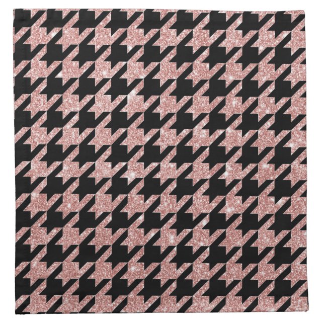 Houndstooth Pattern Black Pink Glitter  Cloth Napkin (Front)