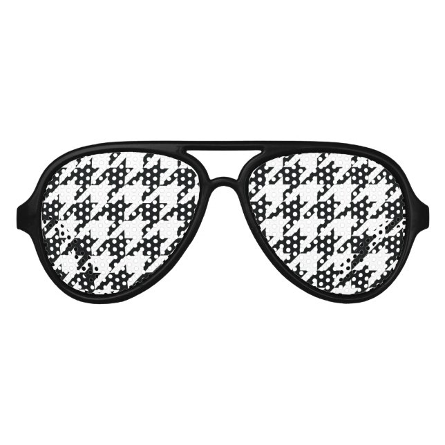 Houndstooth Pattern Black White Aviator Sunglasses (Front)
