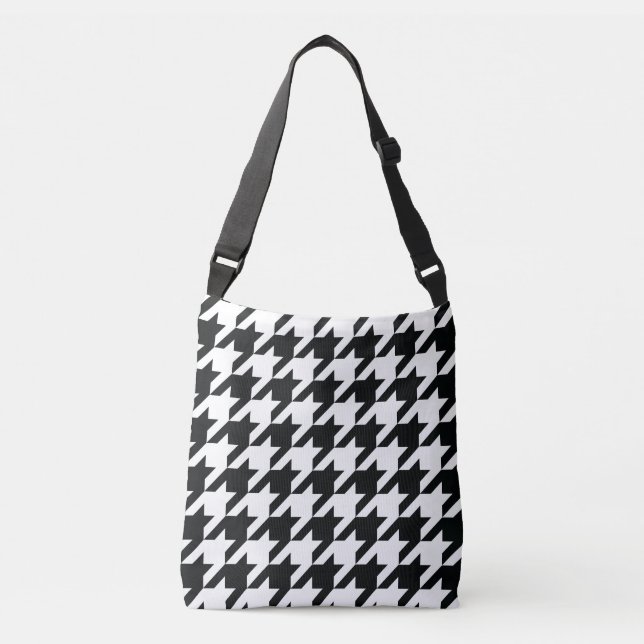 Houndstooth Pattern Black White Crossbody Bag (Front)