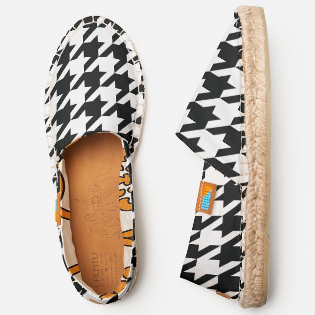 Houndstooth Pattern Black White Espadrilles (Side)