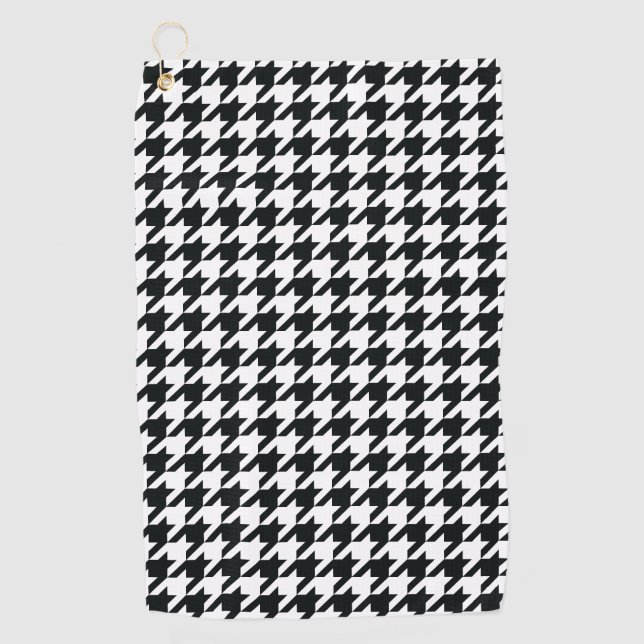Houndstooth Pattern Black White Golf Towel (Front)