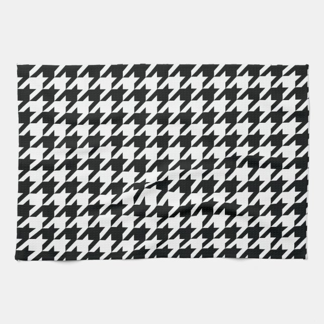 Houndstooth Pattern Black White Kitchen Towel (Horizontal)