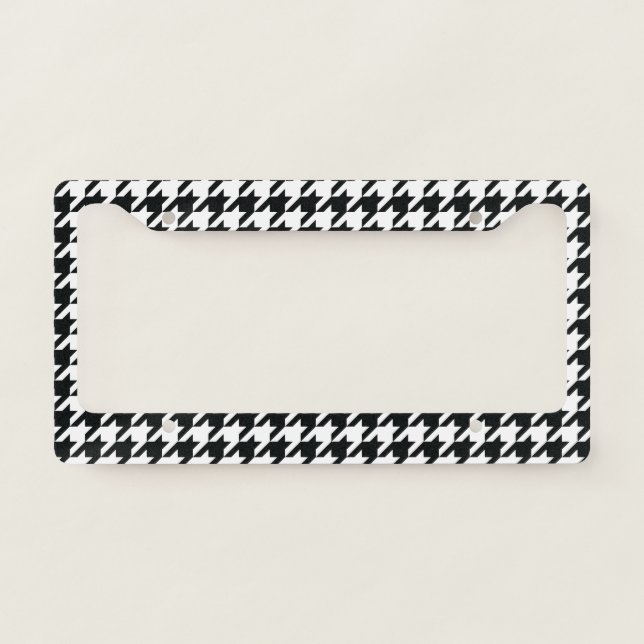 Houndstooth Pattern Black White License Plate Frame (Front)