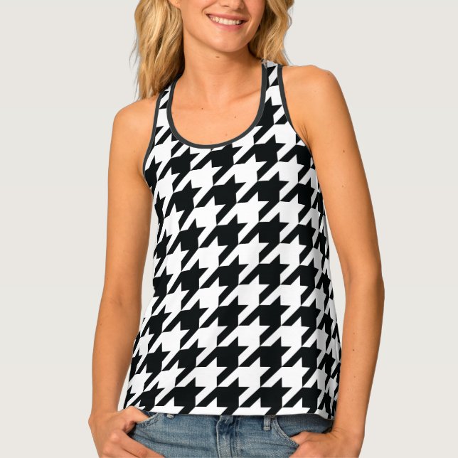 Houndstooth Pattern Black White Tank Top (Front)