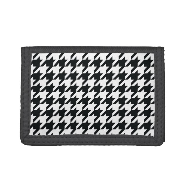 Houndstooth Pattern Black White Tri-fold Wallet (Front)