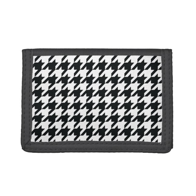 Houndstooth Pattern Black White Trifold Wallet (Front)