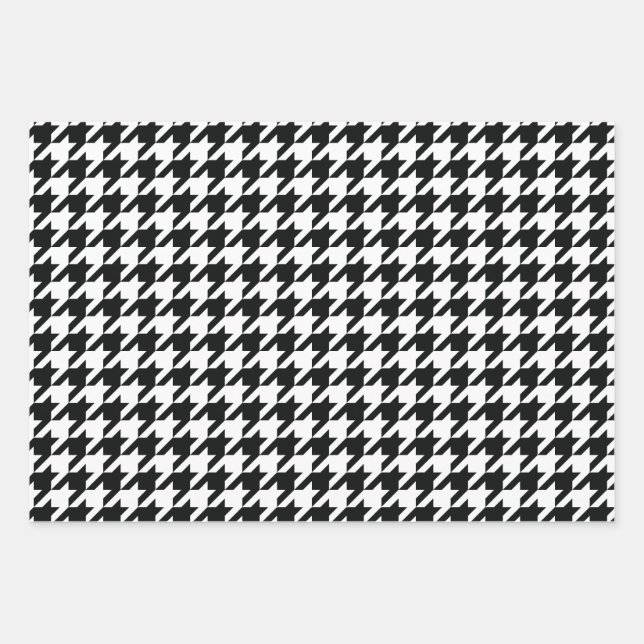 Houndstooth Pattern Black White Wrapping Paper Sheets (Front)