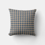 Houndstooth Pattern Denim Blue And Tan Throw Pillow at Zazzle