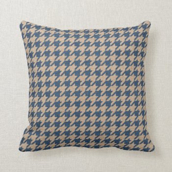 Houndstooth Pattern Denim Blue And Tan Throw Pillow by AnyTownArt at Zazzle