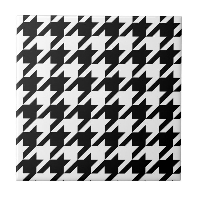Houndstooth Pattern in Black and White Ceramic Tile (Front)