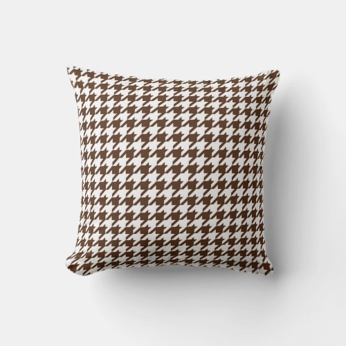 Houndstooth Pattern in Dark Brown and White Throw Pillow