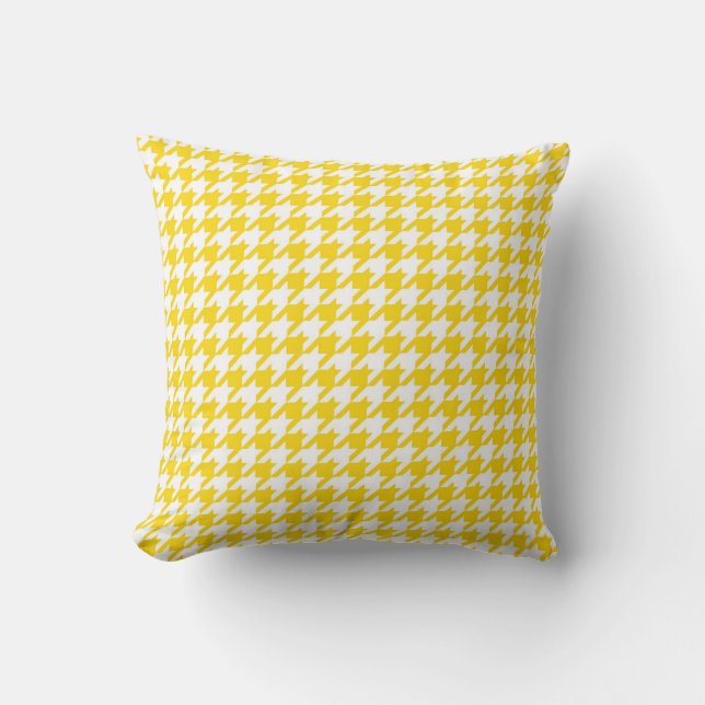 Houndstooth Pattern in Lemon Yellow and White Throw Pillow (Front)