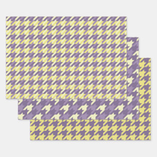 Houndstooth pattern in purple and yellow wrapping paper sheets