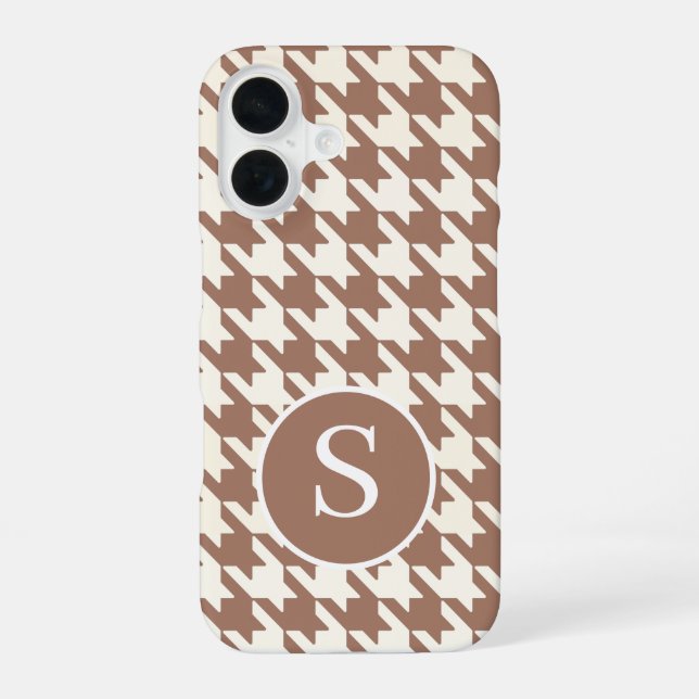 Houndstooth Pattern Mocha Mousse and White Iphone Case (Back)