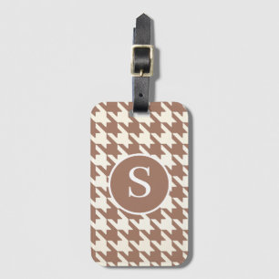 Houndstooth Pattern Mocha Mousse and White Luggage Tag