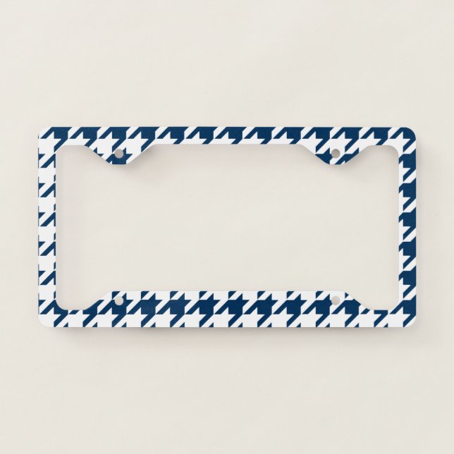 Houndstooth Pattern: Navy Blue License Plate Frame (Front)