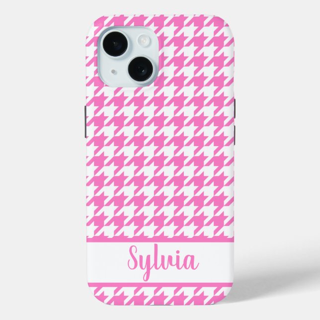 Houndstooth Pattern Pink White Personalized Case-Mate iPhone Case (Back)
