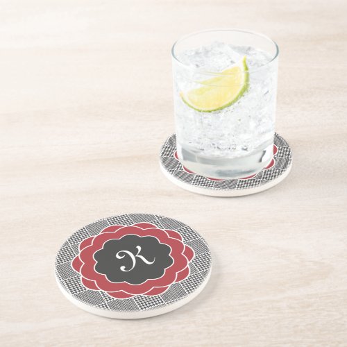 Houndstooth Pattern With Chic Monogram Coaster
