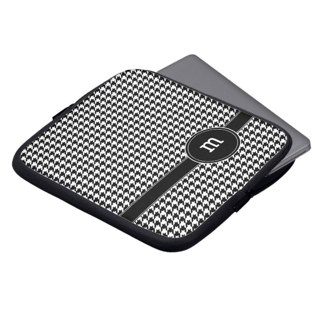 Houndstooth Pattern with Monogram Laptop Sleeve (Front Top)