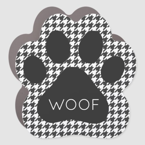 Houndstooth Paw Print Black White Woof Pet Dog Fun Car Magnet