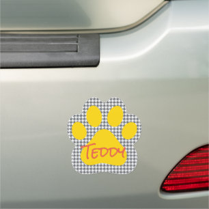 Houndstooth Paw Print Name Pet Lover Colorful Fun Car Magnet