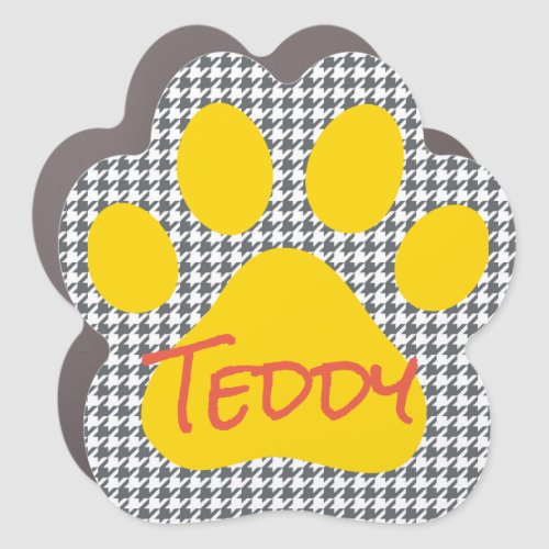 Houndstooth Paw Print Name Pet Lover Colorful Fun Car Magnet