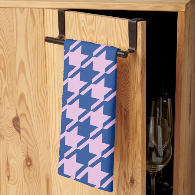 Houndstooth Pink+Blue Big Pattern Kitchen Towel (Thirds Fold)