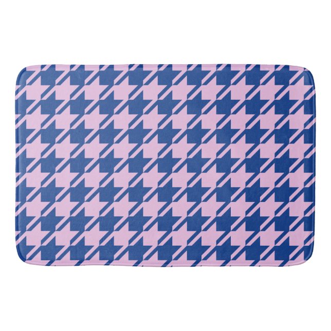 Houndstooth Pink+Blue Pattern Bath Mat (Front)