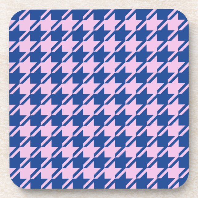 Houndstooth Pink+Blue Pattern Beverage Coaster (Front)