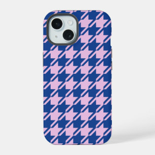 Houndstooth Pink+Blue Pattern iPhone 15 Case