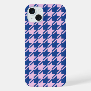 Houndstooth Pink+Blue Pattern iPhone 15 Plus Case