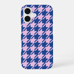 Houndstooth Pink+Blue Pattern iPhone 16 Case
