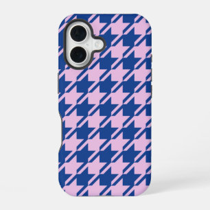 Houndstooth Pink+Blue Pattern iPhone 16 Case