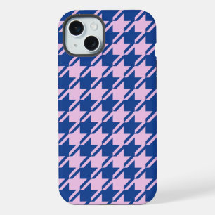 Houndstooth Pink+Blue Pattern iPhone 15 Plus Case