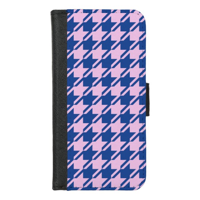 Houndstooth Pink+Blue Pattern iPhone Wallet Case (Front)