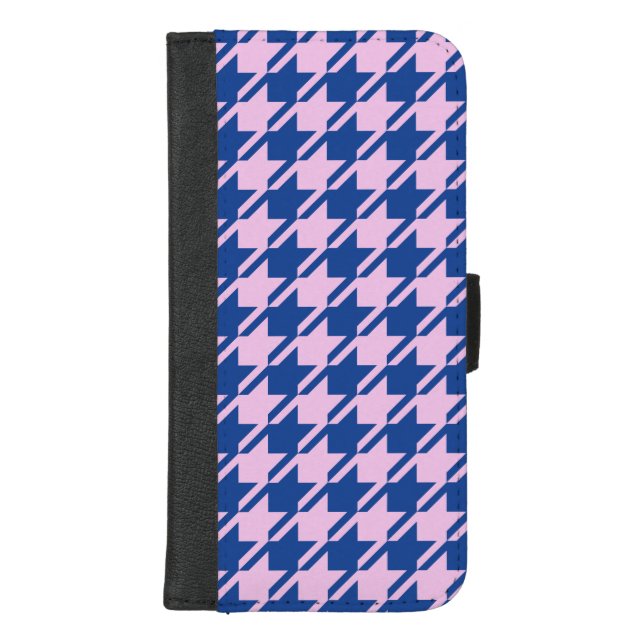 Houndstooth Pink+Blue Pattern iPhone Wallet Case (Front)