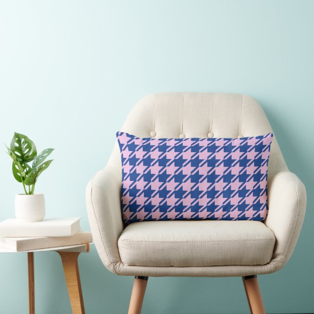 Houndstooth Pink+Blue Pattern Lumbar Pillow (Chair)