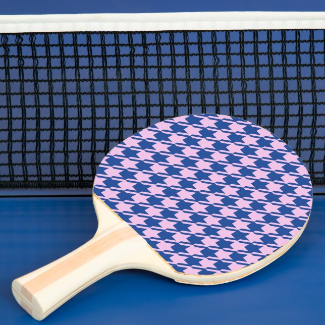 Houndstooth Pink+Blue Pattern Ping Pong Paddle (Insitu)
