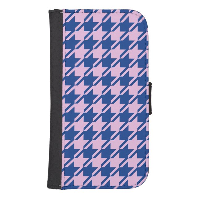 Houndstooth Pink+Blue Pattern Samsung Galaxy Wallet Case (Front)