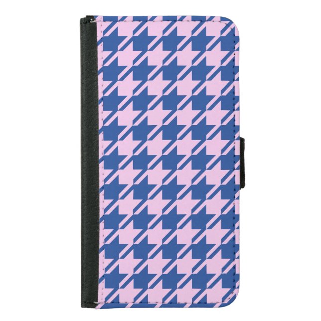 Houndstooth Pink+Blue Pattern Samsung Galaxy Wallet Case (Front)